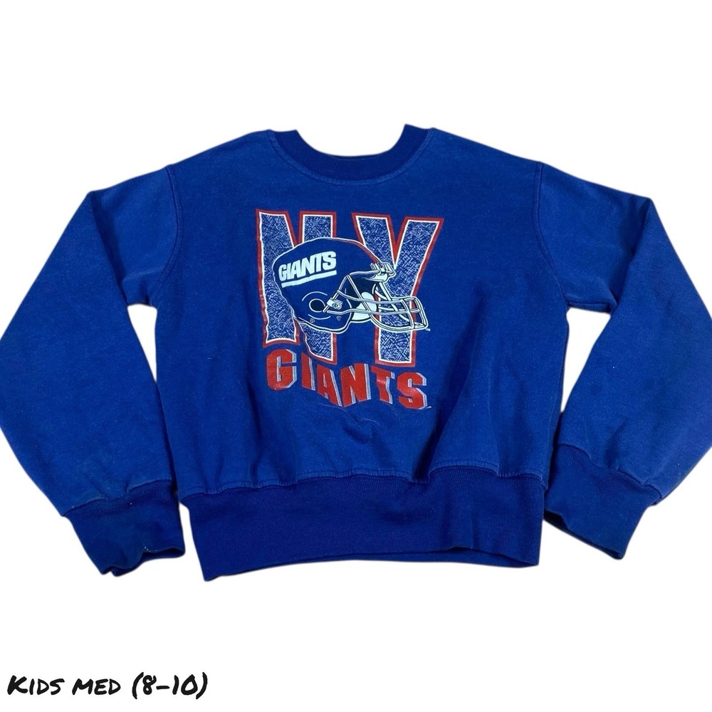 VTG NY Giants Kids Sweatshirt Medium 8–10‎ Blue Crewneck NFL Football Retro 90s